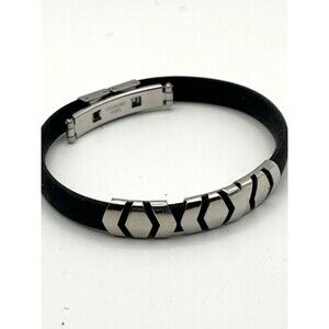Bracelet Stainless Steel & Rubber Design Clasp Black 7" Goth Inch Max Size